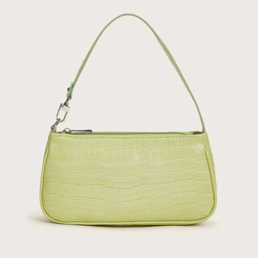 Green Croc Skin Baguette Bag